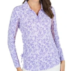 IBKUL Women&apos;s Abstract Skin Print Adjustable Length Long Sleeve 1/4-Zip Polo
