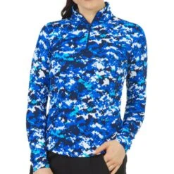 IBKUL Women&apos;s Long Sleeve Zip Mock Top - Camo Print