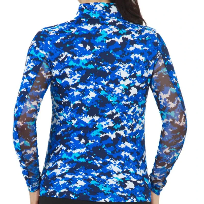 IBKUL Women's Long Sleeve Zip Mock Top - Camo Print 2 IBKUL Women's Long Sleeve Zip Mock Top - Camo Print - Image 2