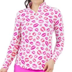 IBKUL Women&apos;s Kiss Me Kate Print Long Sleeve Mock Neck Top