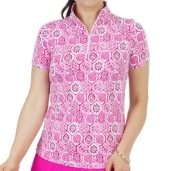 IBKUL Women&apos;s Terra Print Short Sleeve Mock Neck Top