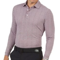 IBKUL Men&apos;s Geo Print Long Sleeve Polo