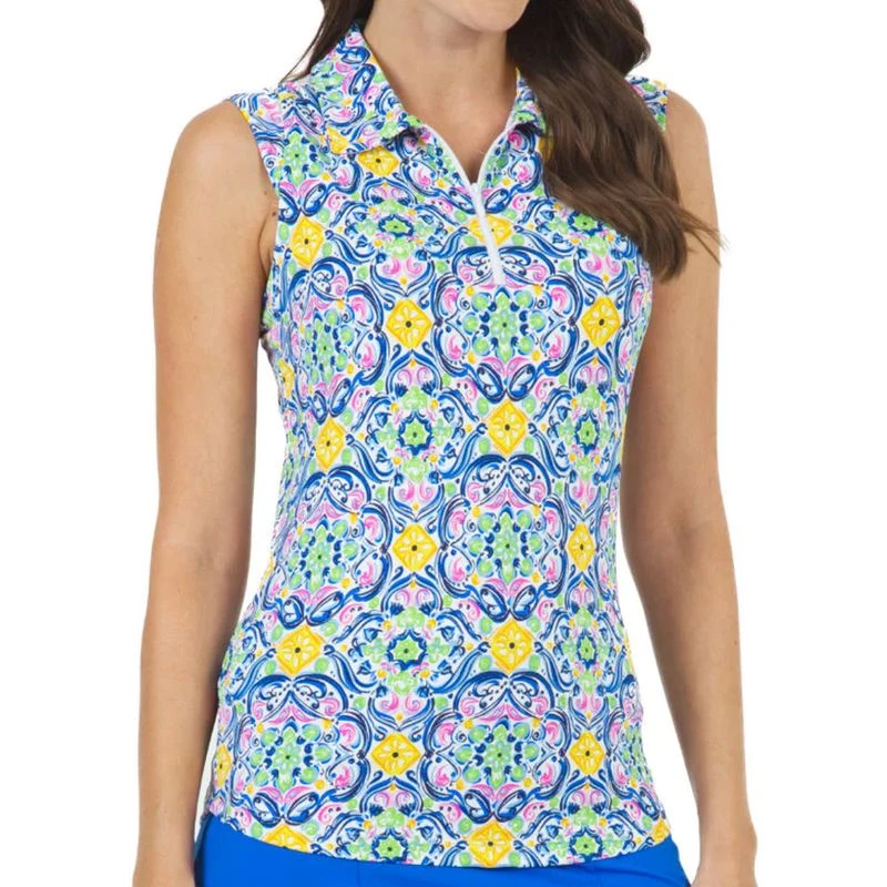 IBKUL Women's Nora Print Sleeveless Polo 1 IBKUL Women's Nora Print Sleeveless Polo
